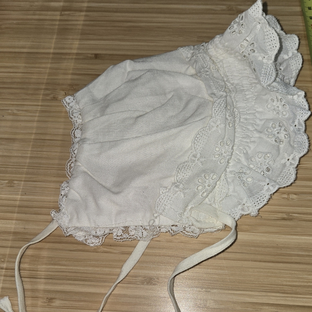 White Lace Trim Baby Bonnet
